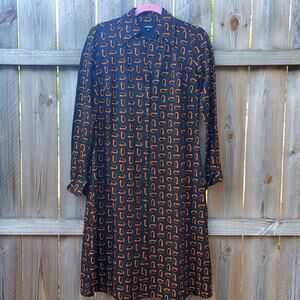 J. Peterman Black and Orange Casual Button Down Shirt dress